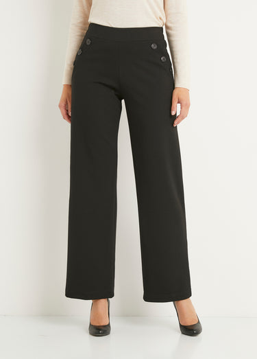 Pantalon large taille semi élastiquée uni Noir