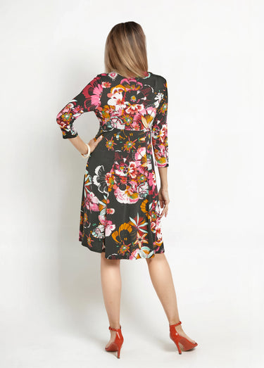 Robe cache-cœur motif fleuri japonisant Noir Imprime