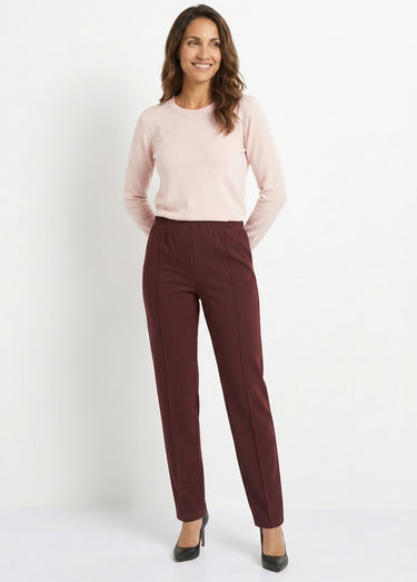 Pantalon droit taille élastiquée maille côtelée Bordeaux
