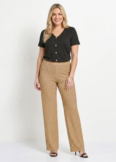Pantalon large brillant doré ceinture élastiquée Dore