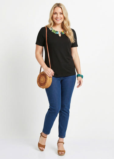 T-shirt manches courtes uni ou imprimé Uni Noir