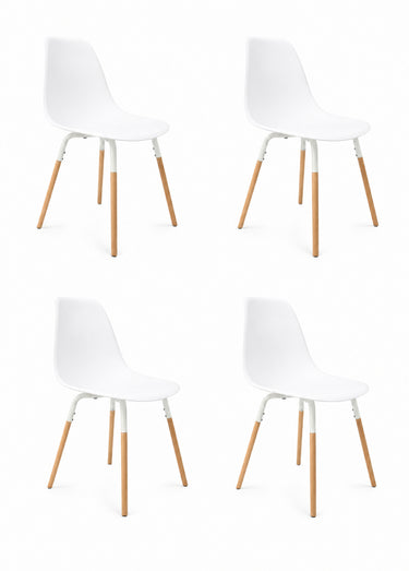 Set 4 Chaises coque claires, pieds bois Blanc