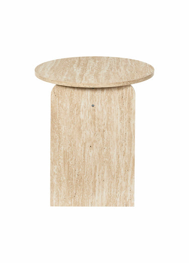 Table d'appoint design, effet pierre Blanc/Beige