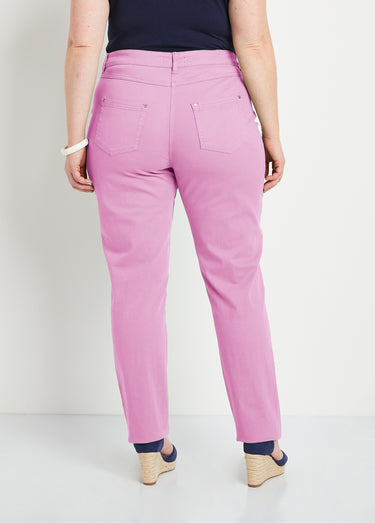 Pantalon droit coton stretch 5 poches Lilas