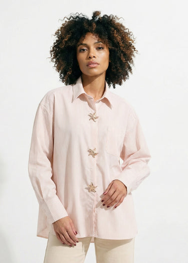 Chemisier rayé + 3 broches métal étoile Raye Beige
