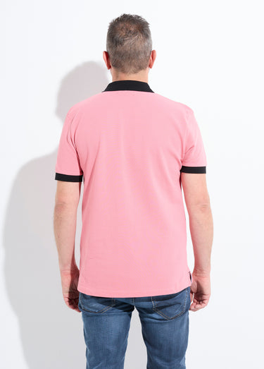 Polo homme col et manches contrastés Rose Clair