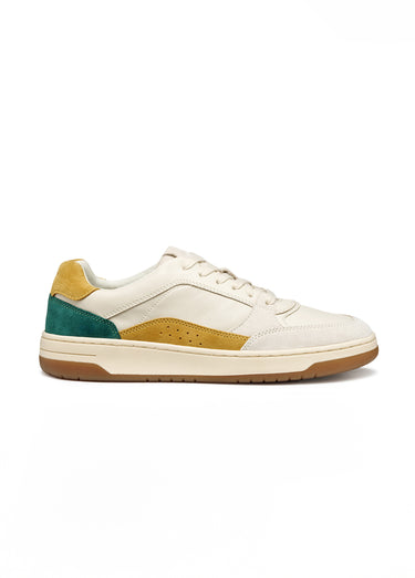 Baskets multicolores cuir lisse et suédé Beige/Moutarde/Vert