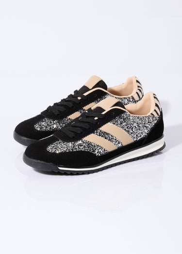 Sneakers inspiration rétro, à paillettes Noir