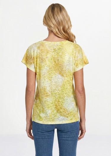 T-shirt imprimé court maille dévorée Jaune
