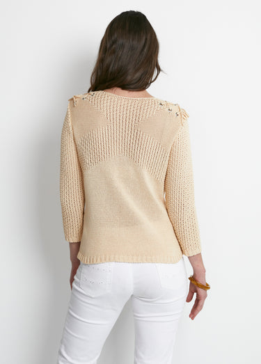 Pull col rond laçage fantaisie Ficelle