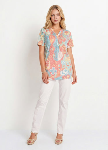 T-shirt long ample fleuri manches courtes Multicolore