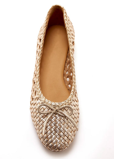 Ballerines cuir tressé, largeur confort Dore