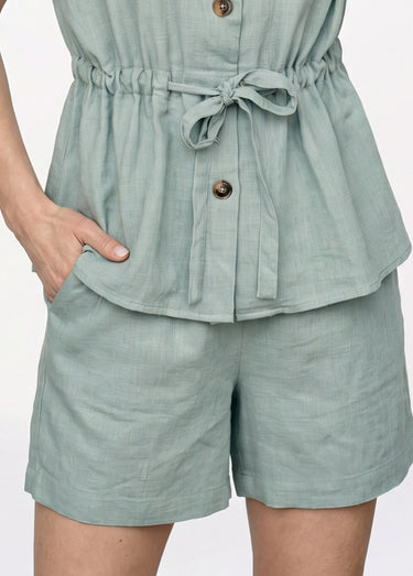 Short large élastiqué avec lin Vert