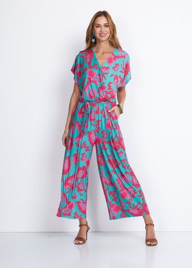 Combinaison jupe-culotte maille extensible Vert/Rose