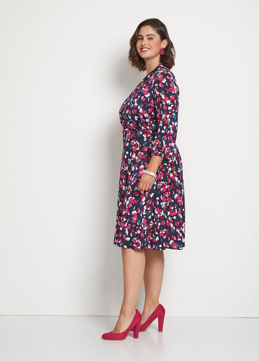 Robe courte évasée cache-coeur imprimée Imprime Fuchsia