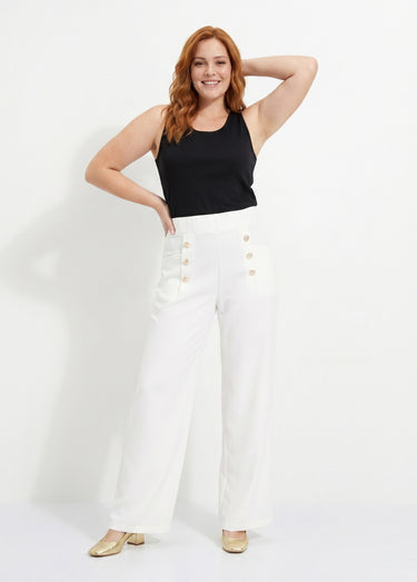 Pantalon effet pont taille élastiquée Blanc