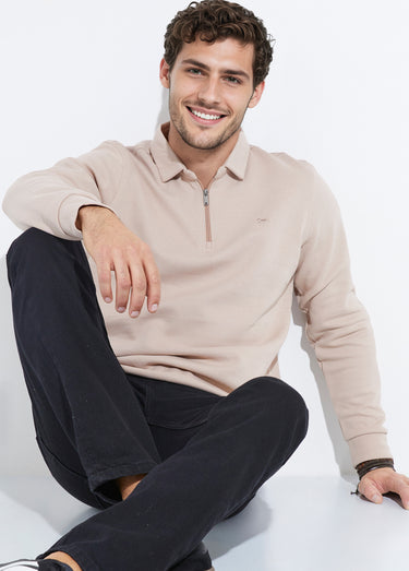 Polo à manches longues avec col zippé Beige