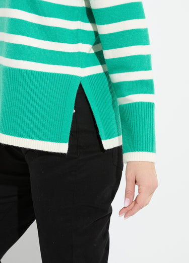 Pull col roulé manches longues descendues Raye Vert