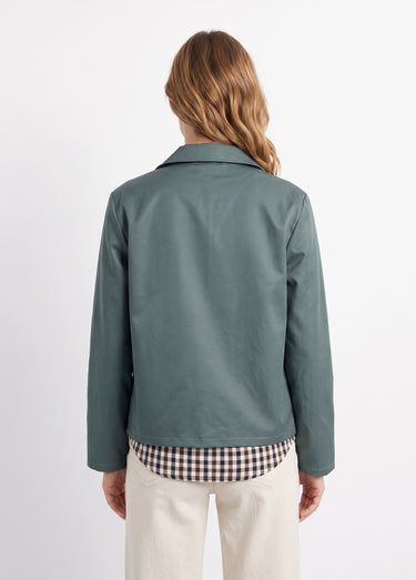 Veste boite en coton, avec col claudine Vert Fonce