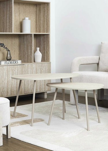 Tables gigognes effet pierre travertin Blanc/Beige