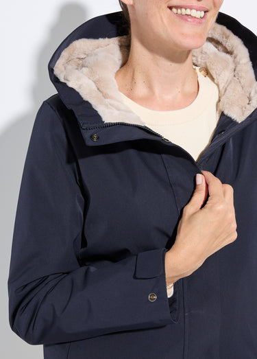 Parka chaude déperlante doublure fourrure Marine