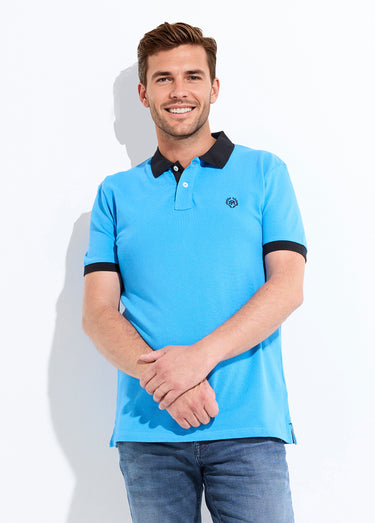 Polo homme col et manches contrastés Bleu