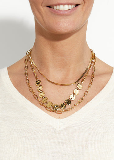 Collier 3 rangs fantaisie en acier inox Dore