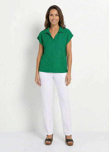 T-shirt col chemise uni manches courtes Vert