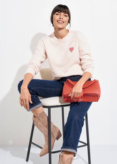 Pull col rond détail motif sequins Beige Clair