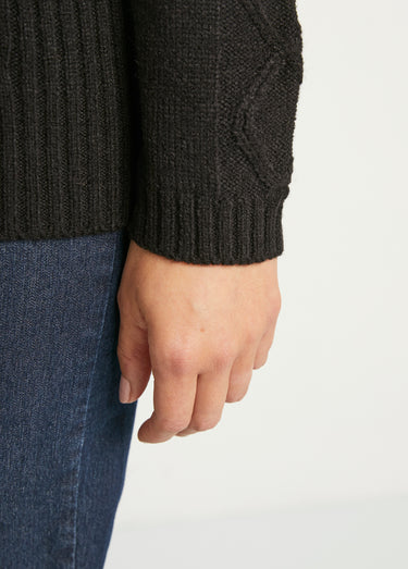 Gilet zippé uni mi-long maille épaisse Noir
