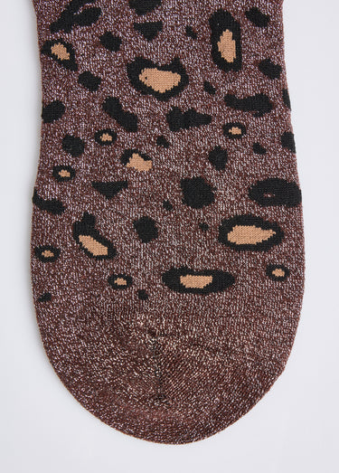 Chaussettes pailletées motif léopard Leopard Marron