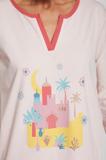 Pyjama imprimé placé en coton Rose