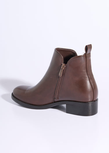 Low boots à talon large et zip déco Marron