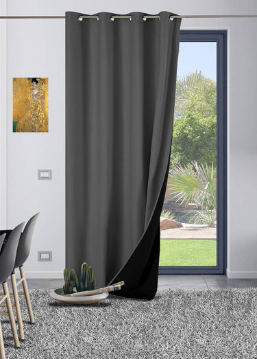 Rideau thermique occultant tissage jacquard finition oeillets Gris Anthracite