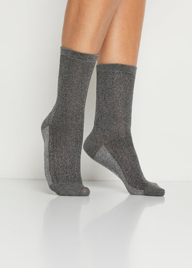 Chaussettes fantaisie maille en brillante Gris Lot2