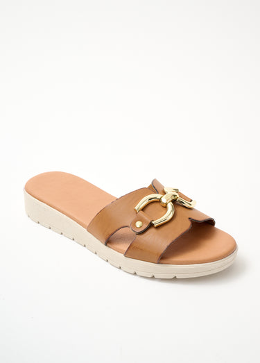 Mules compensées vegan largeur confort Camel