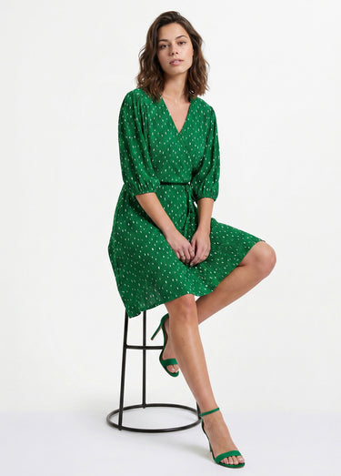 Robe courte cache-coeur imprimé pois Vert/Blanc