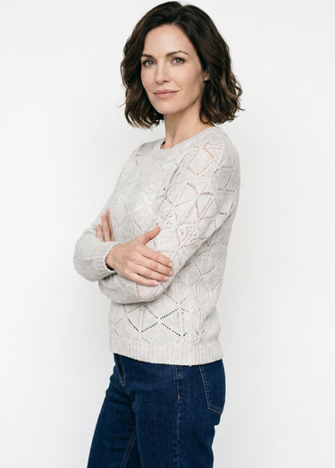 Pull court ajouré col rond manches longues Gris