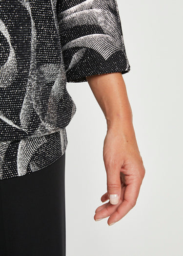 T-shirt long blousant maille pailletée Noir/Argent