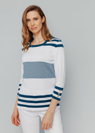 Pull rayé manches 3/4 coton Raye Bleu