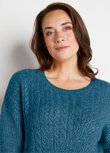 Pull maille chinée perlée torsadée col rond Canard