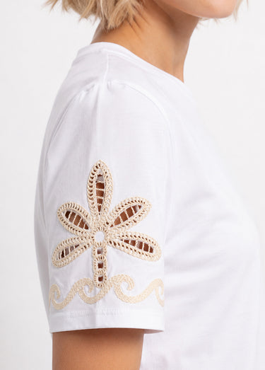 T-shirt manches broderies ajourées Blanc