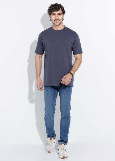 T-shirt col rond en coton épais Marine
