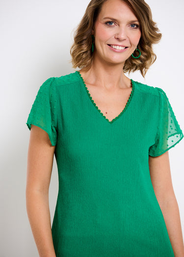 T-shirt col V plumetis manches courtes Vert