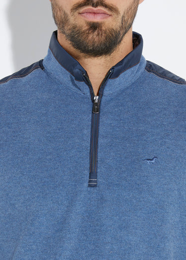 Pull avec col zippé et détails bimatière Bleu