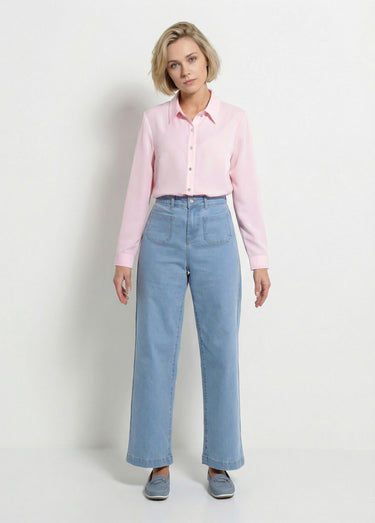 Chemisier fluide uni plissé boutons strass Rose
