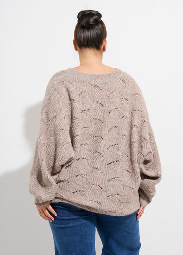 Pull oversize, maille écailles avec laine Beige