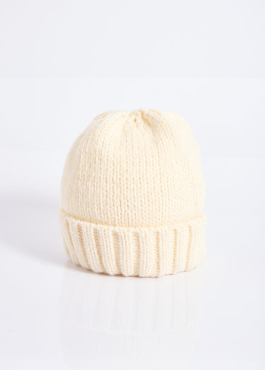 Bonnet pastel en maille cotelée à revers Ecru
