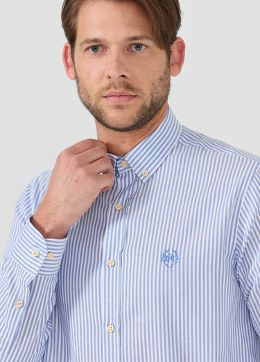 Chemise rayée manches longues col boutonné Bleu Raye