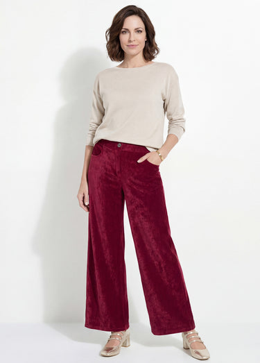 Pantalon large élastiqué en velours ras Bordeaux